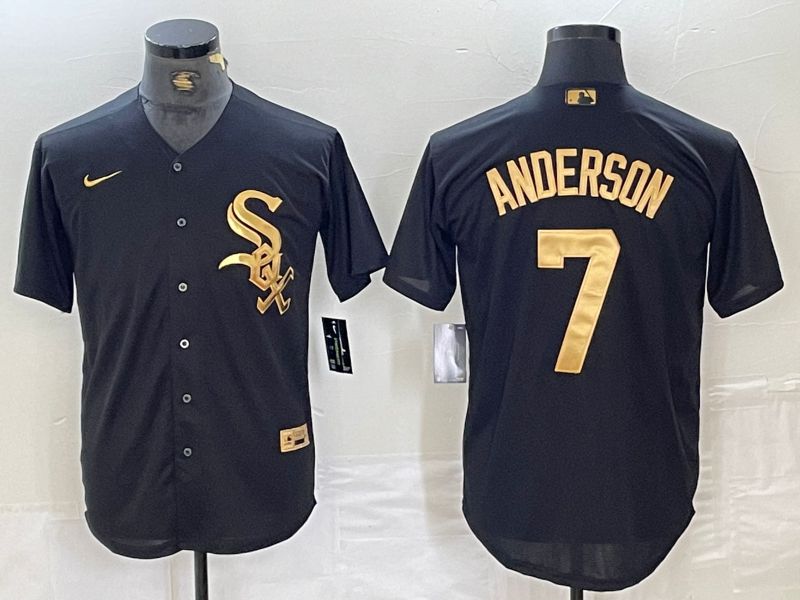 Men Chicago White Sox 7 Anderson Black gold 4 th generation Nike 2024 MLB Jersey style 1